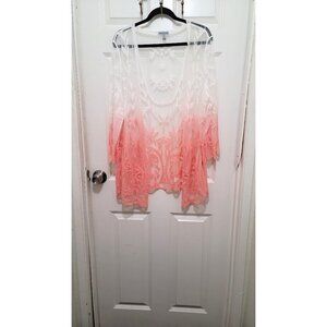 Nina Leonard Sheer Ombre Lace Kimono Cardigan 2X Cotton/Nylon Blend Womens Cover